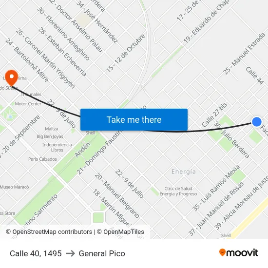 Calle 40, 1495 to General Pico map