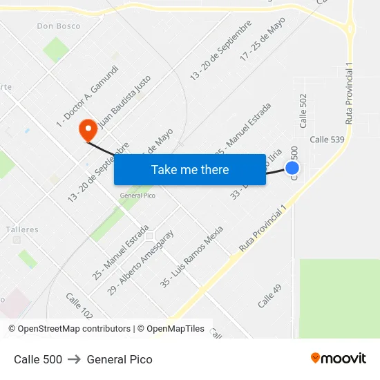 Calle 500 to General Pico map