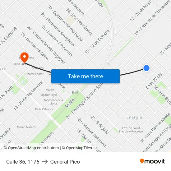 Calle 36, 1176 to General Pico map