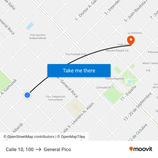 Calle 10, 100 to General Pico map
