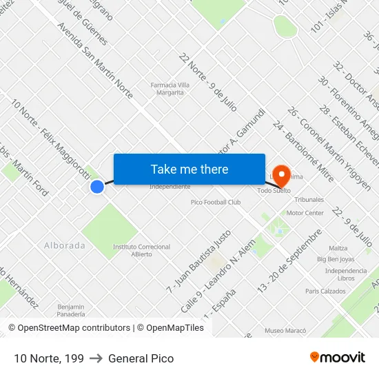 10 Norte, 199 to General Pico map