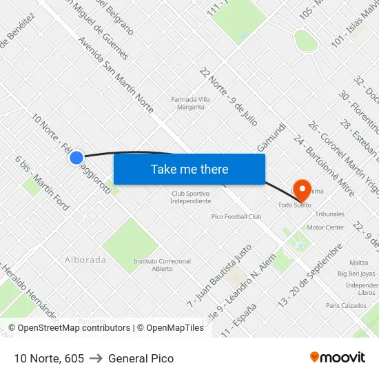 10 Norte, 605 to General Pico map