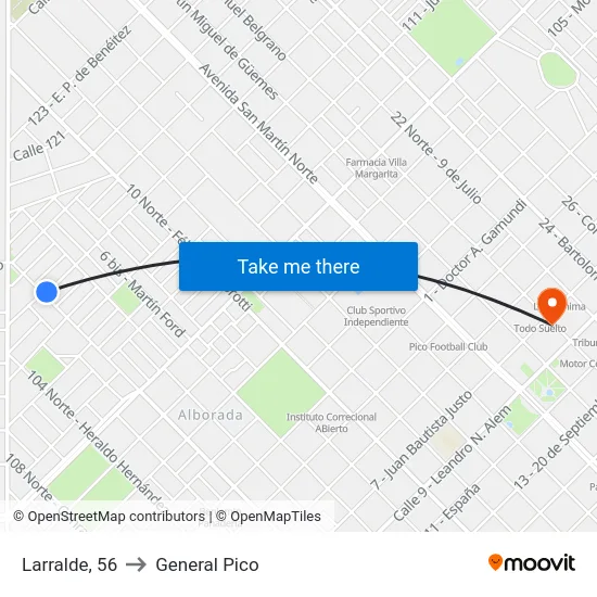 Larralde, 56 to General Pico map