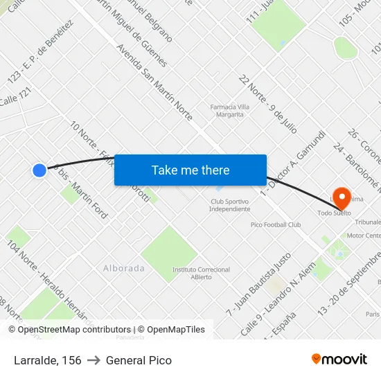 Larralde, 156 to General Pico map