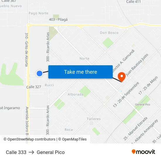 Calle 333 to General Pico map