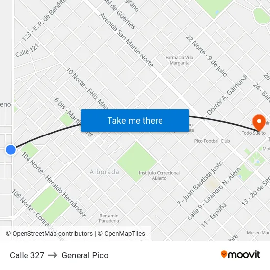 Calle 327 to General Pico map