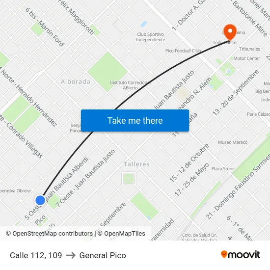 Calle 112, 109 to General Pico map