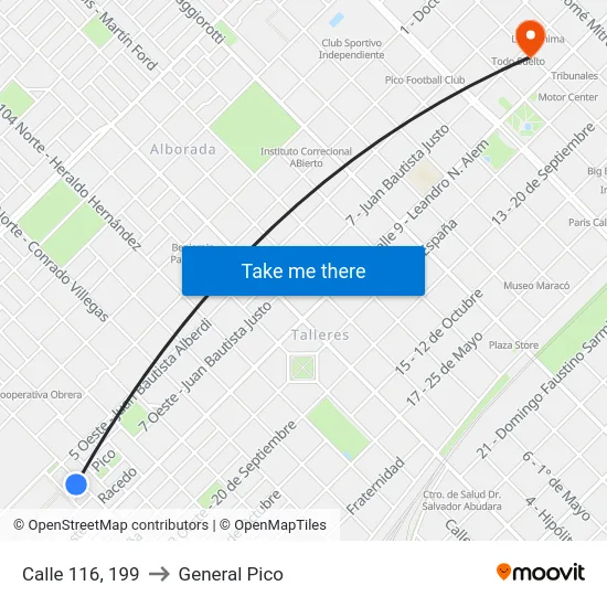 Calle 116, 199 to General Pico map