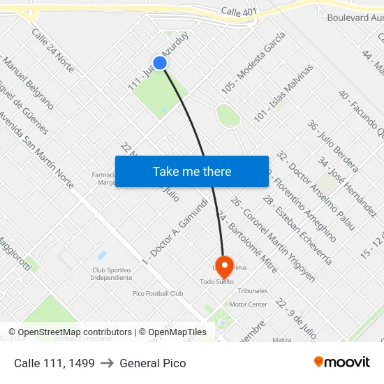 Calle 111, 1499 to General Pico map