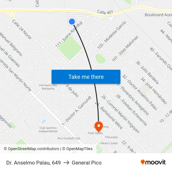 Dr. Anselmo Palau, 649 to General Pico map