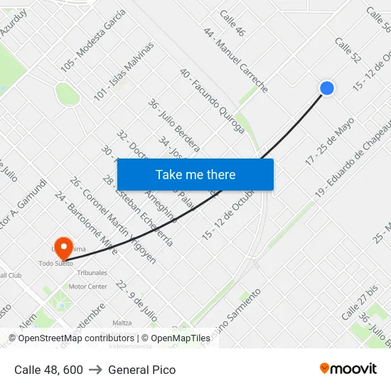 Calle 48, 600 to General Pico map