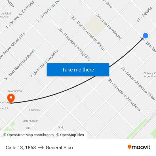 Calle 13, 1868 to General Pico map