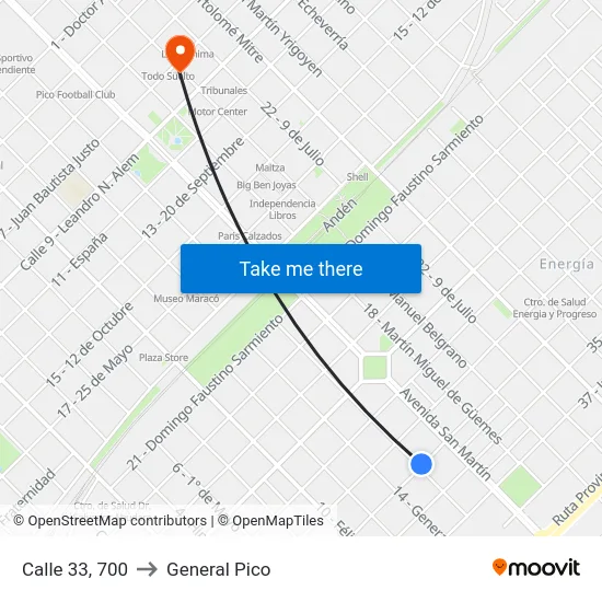 Calle 33, 700 to General Pico map