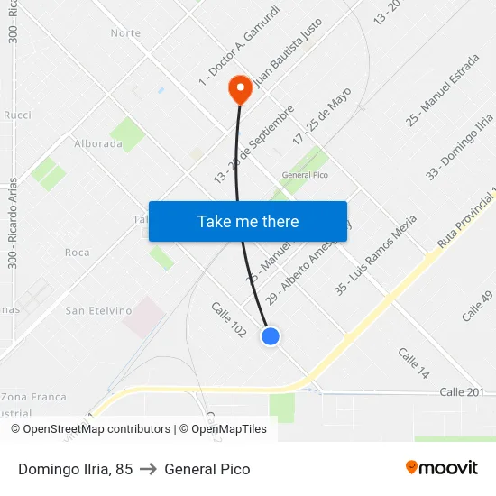Domingo Ilria, 85 to General Pico map