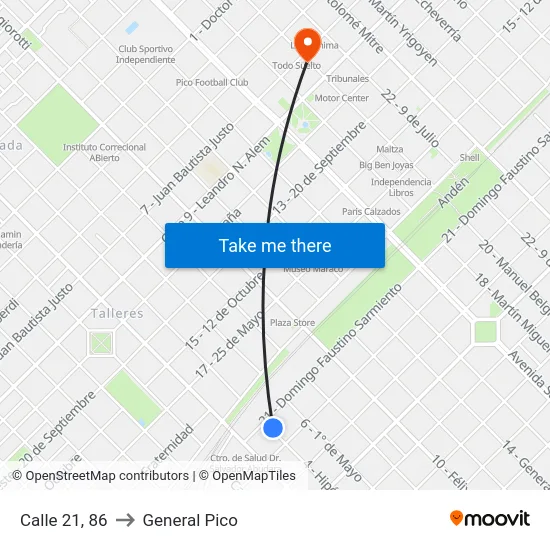 Calle 21, 86 to General Pico map