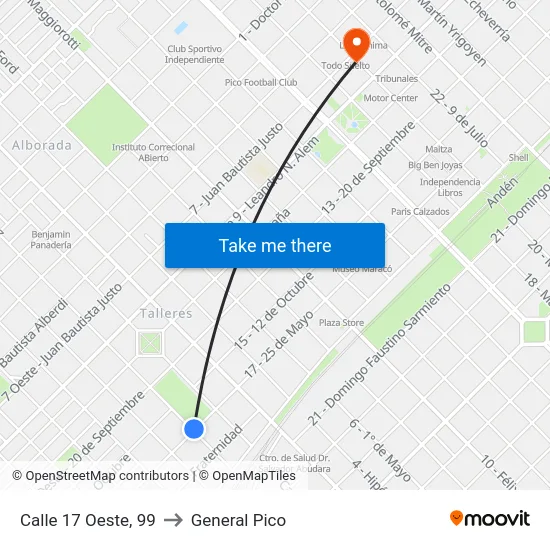 Calle 17 Oeste, 99 to General Pico map
