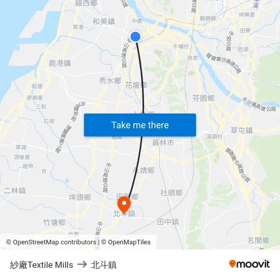 紗廠Textile Mills to 北斗鎮 map
