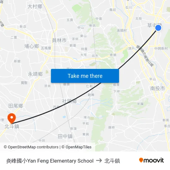 炎峰國小Yan Feng Elementary School to 北斗鎮 map