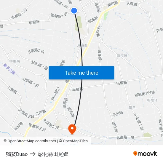 獨鰲Duao to 彰化縣田尾鄉 map