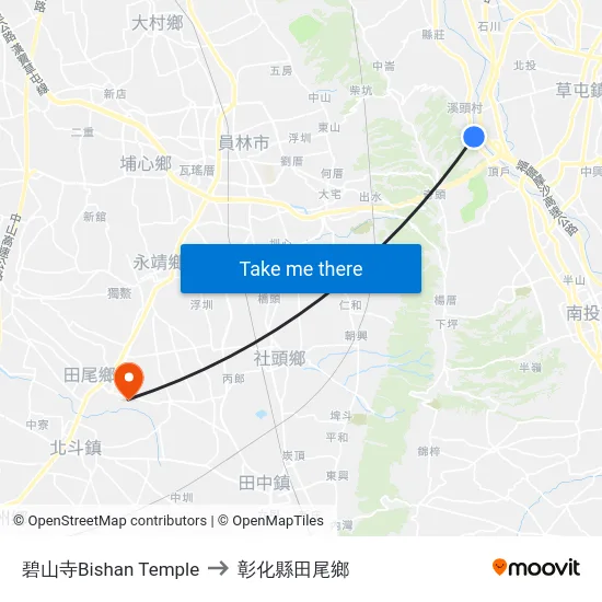 碧山寺Bishan Temple to 彰化縣田尾鄉 map