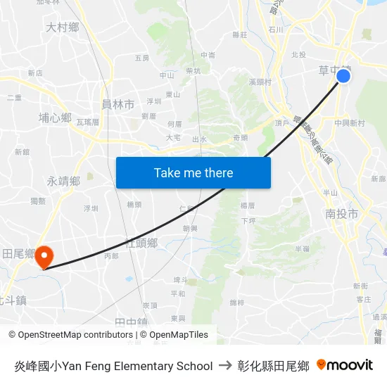 炎峰國小Yan Feng Elementary School to 彰化縣田尾鄉 map