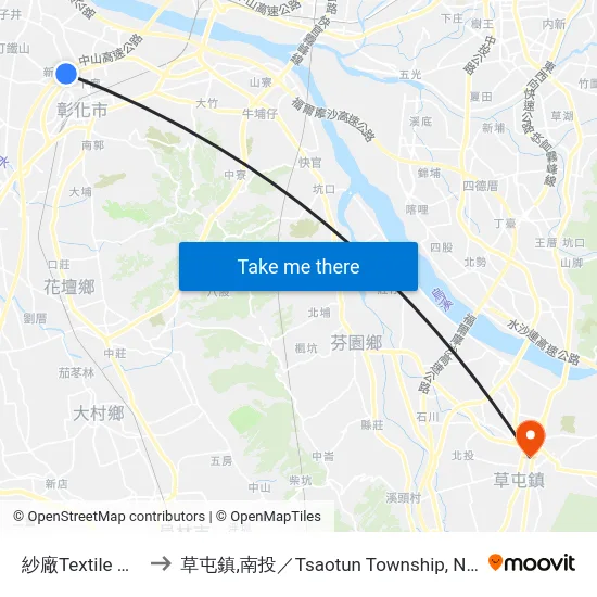 紗廠Textile Mills to 草屯鎮,南投／Tsaotun Township, Nantou map
