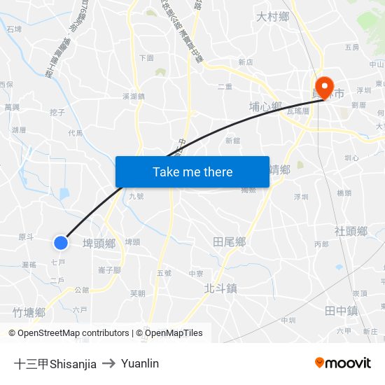 十三甲Shisanjia to Yuanlin map