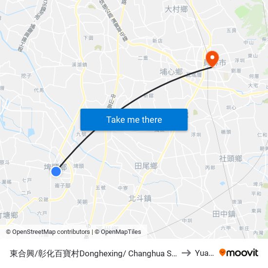 東合興/彰化百寶村Donghexing/ Changhua Souvenir Center to Yuanlin map