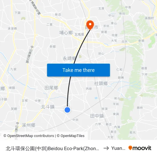 北斗環保公園(中圳)Beidou  Eco-Park(Zhongzun) to Yuanlin map