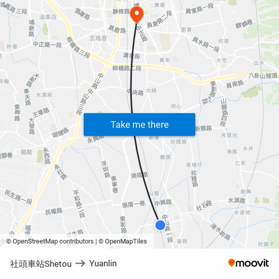 社頭車站Shetou to Yuanlin map