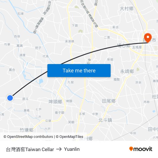 台灣酒窖Taiwan Cellar to Yuanlin map