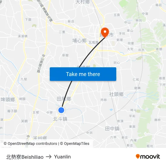 Beishiliao to Yuanlin map
