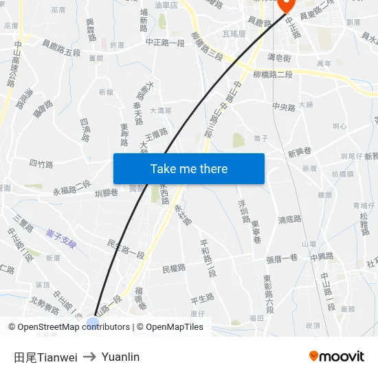 Tianwei to Yuanlin map