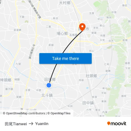 Tianwei to Yuanlin map
