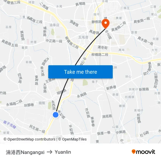Nangangxi to Yuanlin map