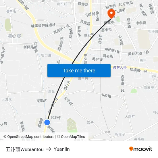 Wubiantou to Yuanlin map