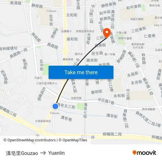 Gouzao to Yuanlin map