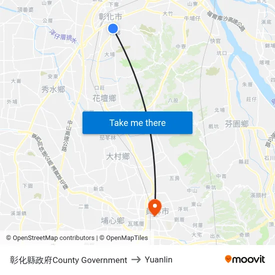 County Government to Yuanlin map