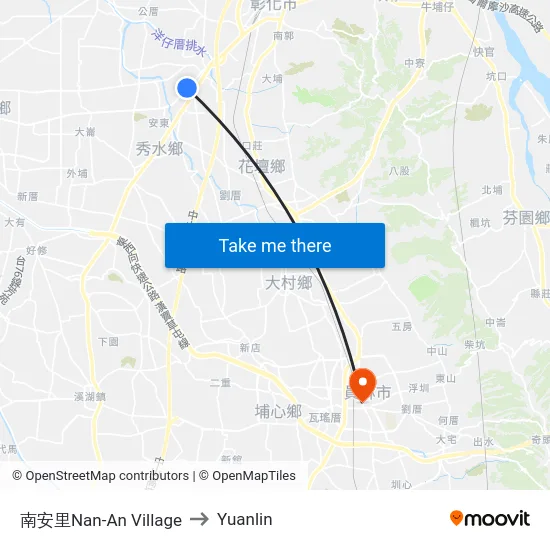 Nan-An Village to Yuanlin map