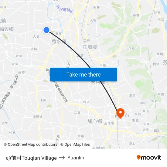 Touqian Village to Yuanlin map