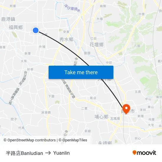 Banludian to Yuanlin map