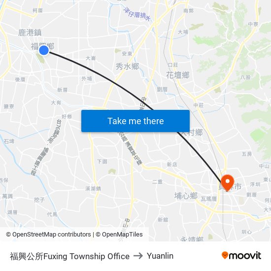福興公所Fuxing Township Office to Yuanlin map