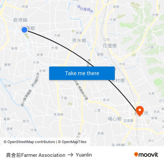 農會前Farmer Association to Yuanlin map