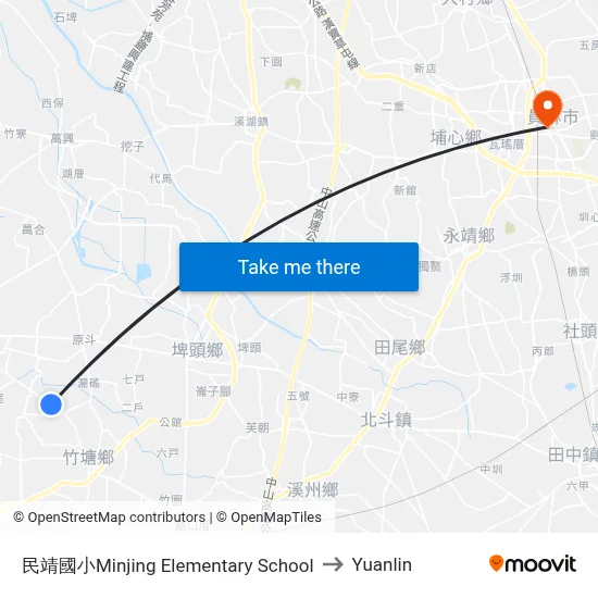 Minjing Elementary School to Yuanlin map