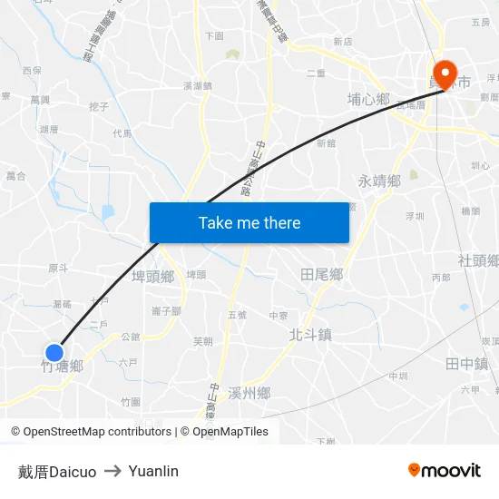 Daicuo to Yuanlin map