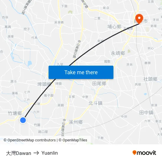大灣Dawan to Yuanlin map