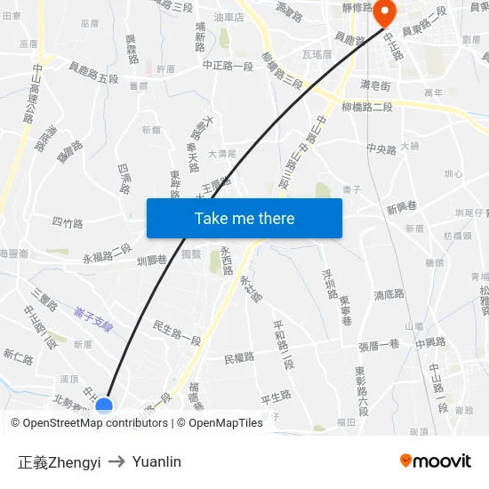 正義Zhengyi to Yuanlin map
