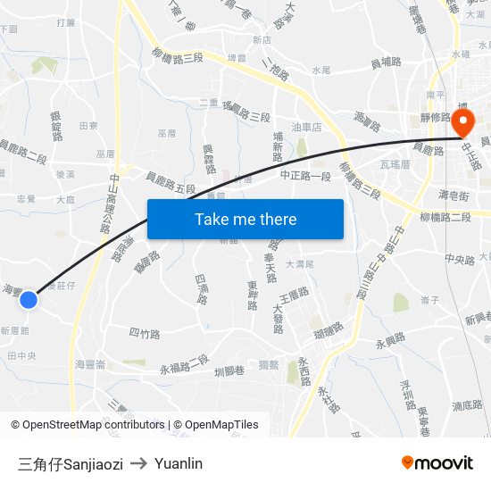 三角仔Sanjiaozi to Yuanlin map