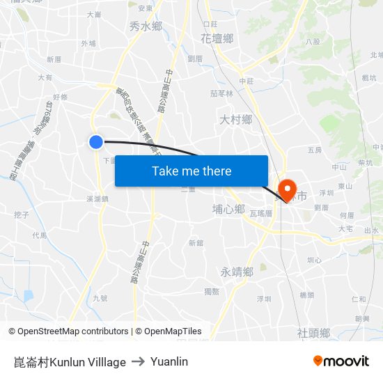 崑崙村Kunlun Villlage to Yuanlin map