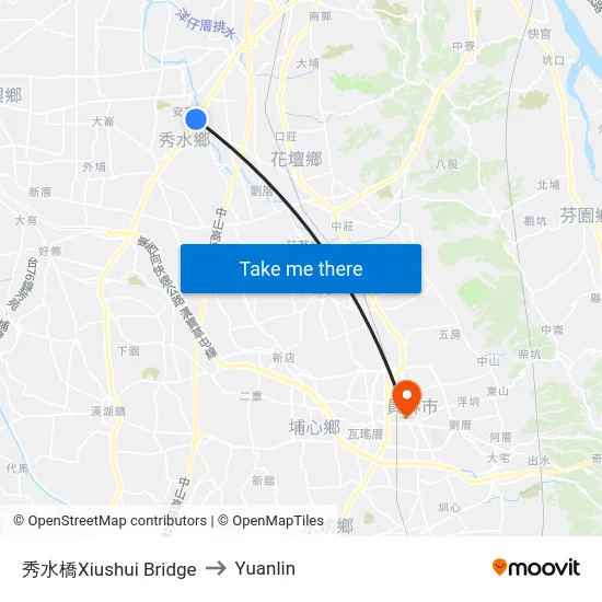 Xiushui Bridge to Yuanlin map